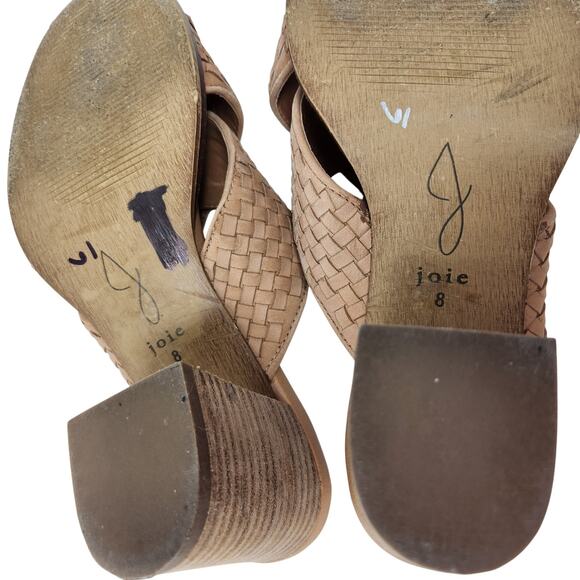 Joie Tan Criss Cross Woven Leather Peep Toe Block Heels Slip On Sandals Size 8 - Picture 10 of 10